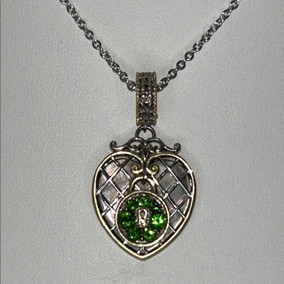 Gems En Vogue Jewelry - NWOT Mother of Pearl Chrome Diopside Gemstone Heart Lock Designer Necklace